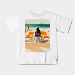 Sunbathing woman at the beach Kids T-Shirt